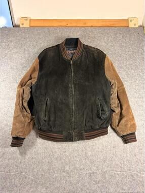 Vintage Varsity Jacket Brown and Black Suede Leather Men's Large